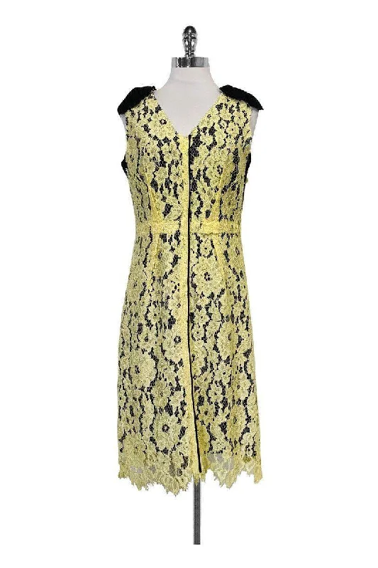 Marc Jacobs - Yellow & Black Lace Dress Sz 2 Lace Fit-and-Flare