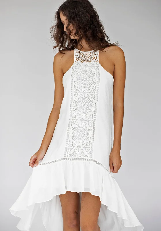 Noosa Lace Front High Low Hem Dress Layered Lace Dress