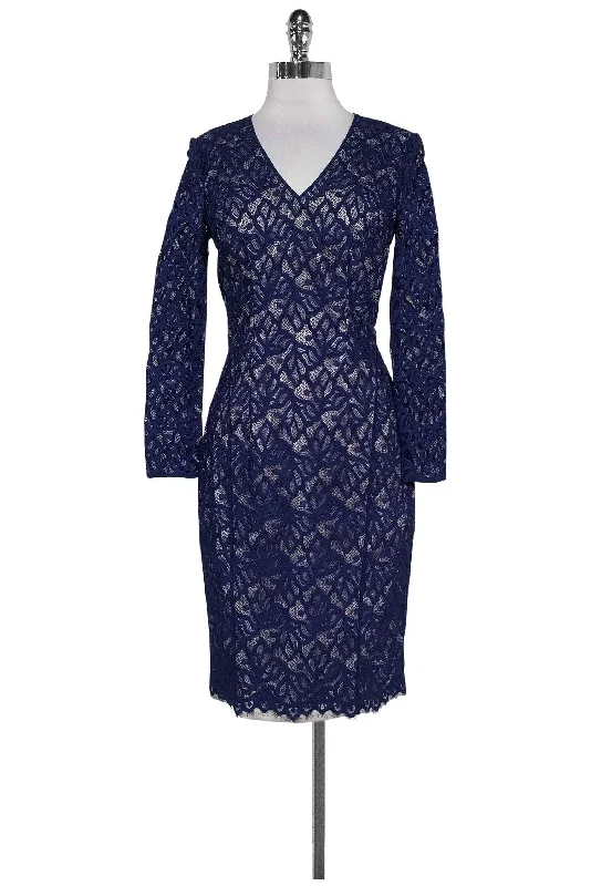 Reiss - Navy Lace Fitted Dress Sz 4 Black Lace Dress