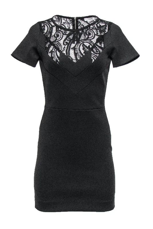 Sandro - Black Sheath Dress w/ Lace Sz 4 Lace Overlay Dress