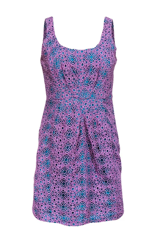 Tracy Reese - Purple & Teal Lace Dress Sz 6 Lace Shift Dress