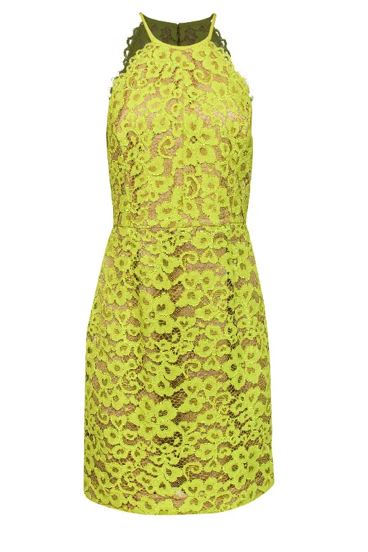 Trina Turk - Neon Yellow Lace Fit & Flare Dress Sz 10 Casual Lace Dress