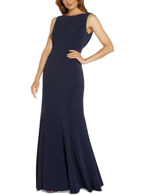 Womens Glitter Maxi Evening Dress Soft Ruffled Maxi