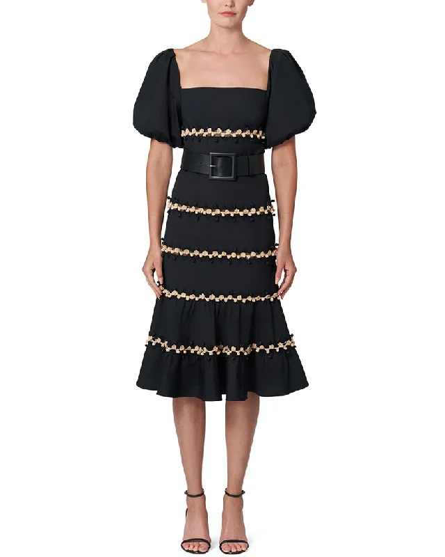 Carolina Herrera Embellished Square Neck Midi Dress Casual A-line Skirt