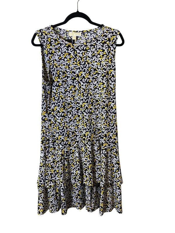 Dress Casual Midi By Michael Kors Collection In Black & Yellow, Size: L Vintage Printed Skirt