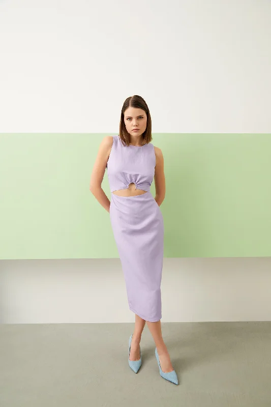 Lilac Window Detailed Sleeveless Midi Dress Winter Midi Outfit