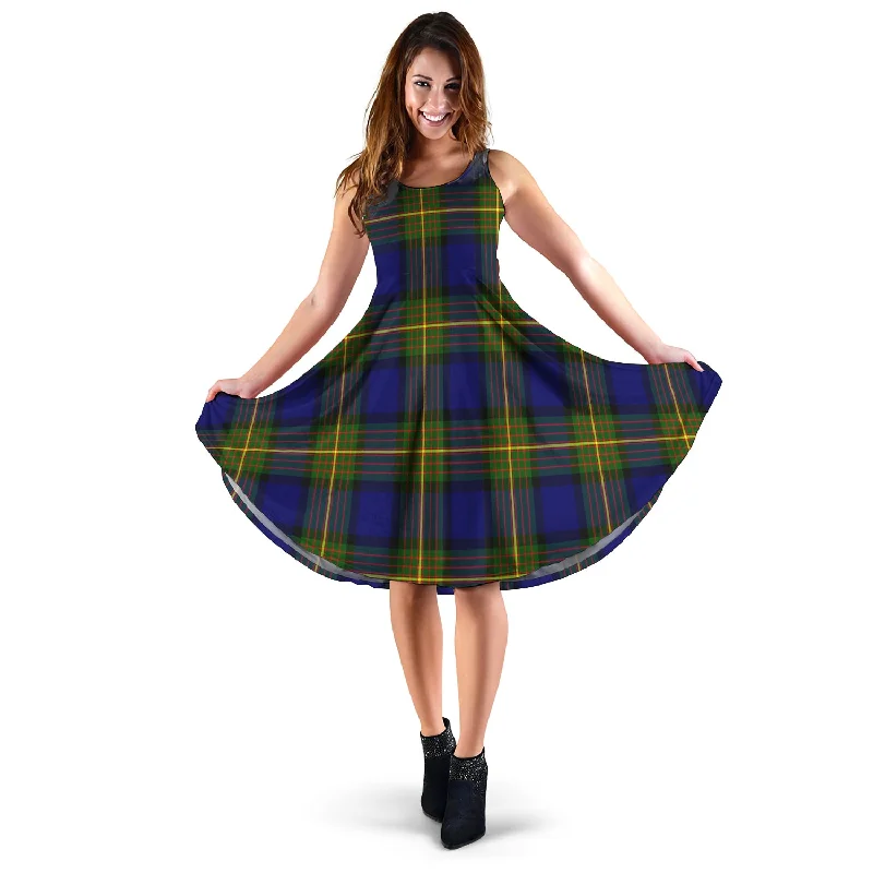 Moore Tartan Sleeveless Midi Womens Dress High-Waisted Midi Skirt