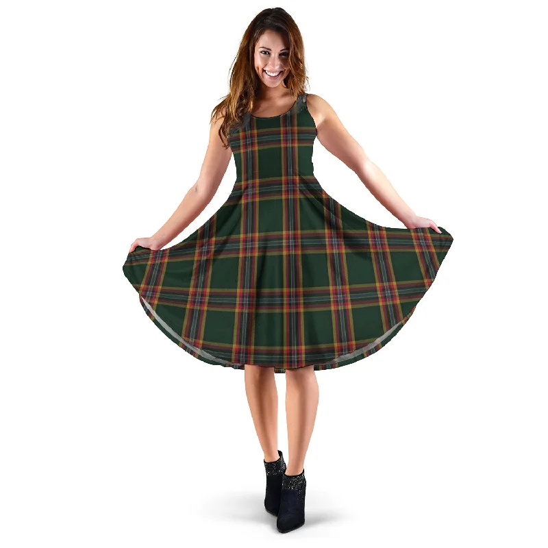 Moran Tartan Sleeveless Midi Womens Dress Ruffled Floral Skirt