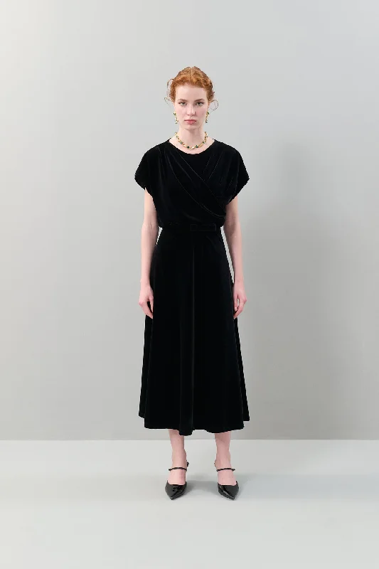 Velvet Midi Length Black Dress Chic Midi Skirt