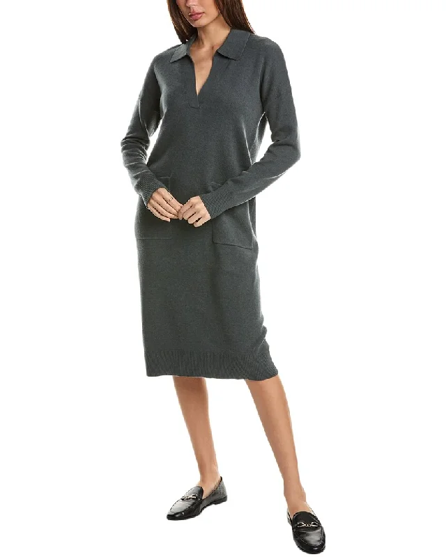 Forte Cashmere Split Neck Polo Cashmere-Blend Sweaterdress Wool Sweater Dress