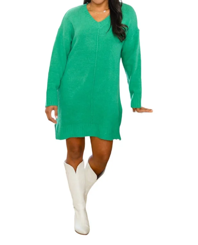 Joyful Season Sweater Tunic In Green Cozy Winter Dress