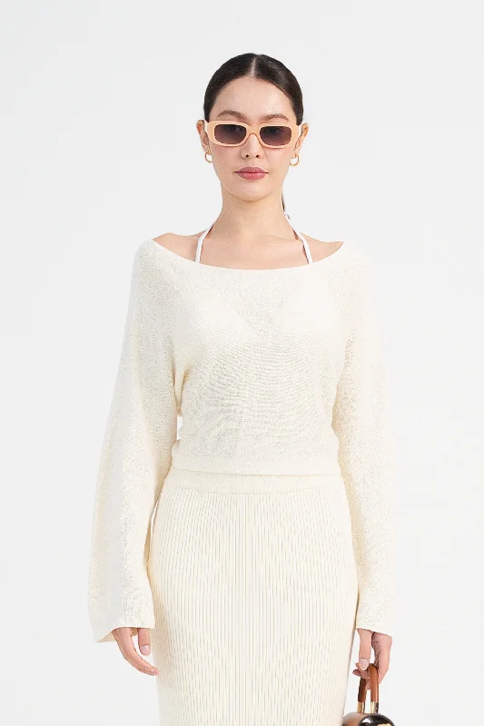 [Restocked] Kendall Off Shoulder Sweater in Cream Beige Comfortable Sweater Dress