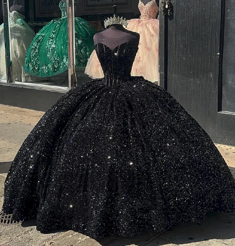 Black Sequin Quinceanera Dresses Ball Gown Princess Sweet 16 Dresses Lace Up Birthday Prom Gown Luxury Bodycon Sequin Dress