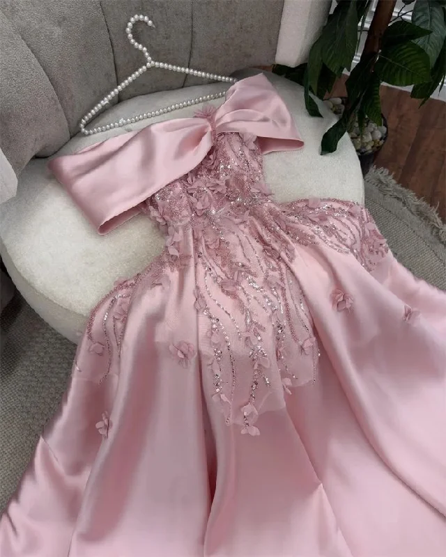 Classy Pink off The Shoulder Appliques Sequins Evening Dress Long A Line Prom Dress Y7638 Sequin Dress Trendy