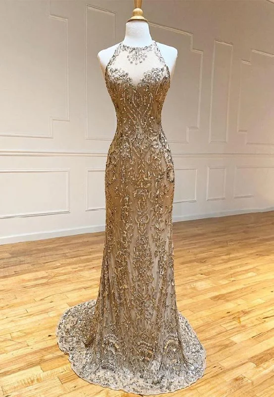 Gold sequins mermaid long prom dress ,DS3017 Sequin Dress Party