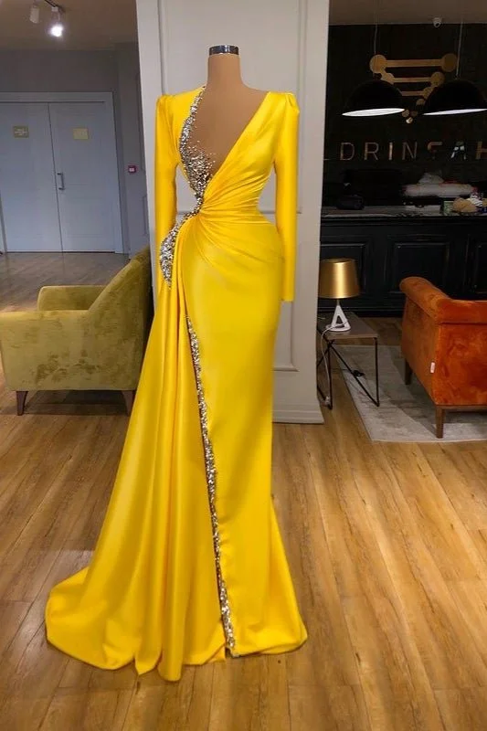 Gorgeous Long Sleeves Yellow Prom Dress With Beads Sequins,DS4686 Bright Sequin Dress