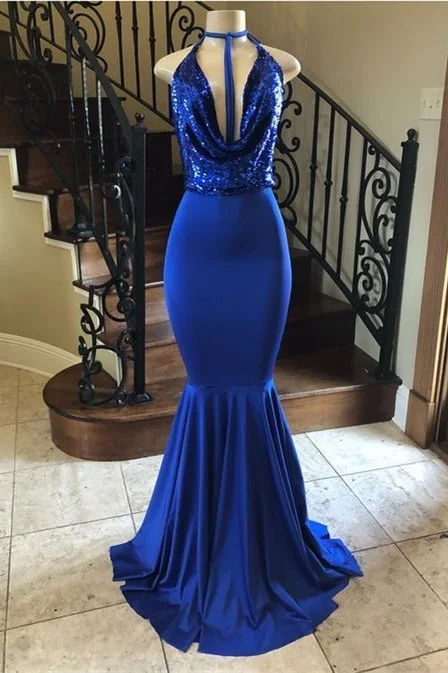 Gorgeous Royal Blue Sequins Mermaid Prom Dress Sleeveless,DS4667 Sequin Maxi Dress