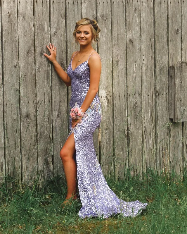 Mermaid Light Purple Sequins Long Prom Dress,DS3129 Sequin Dress Sleeveless