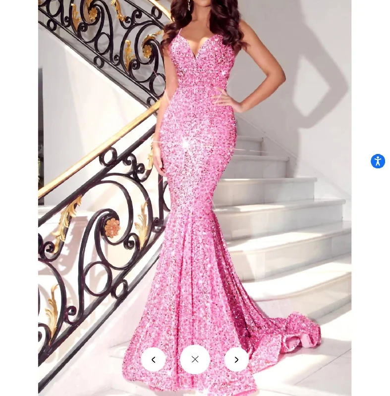 Sequin Low Back In Pink Ruched Sequin Dress