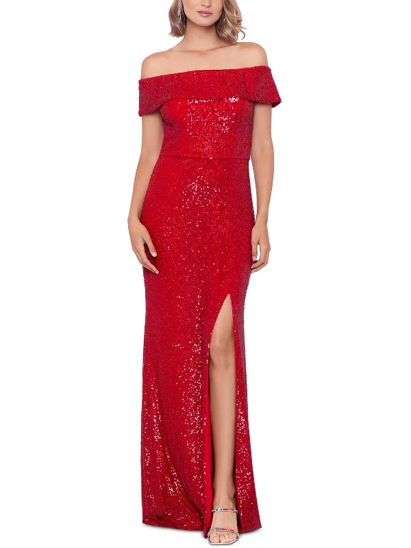 Womens Fold-Over Sequined Evening Dress Sequin Wrap Dress