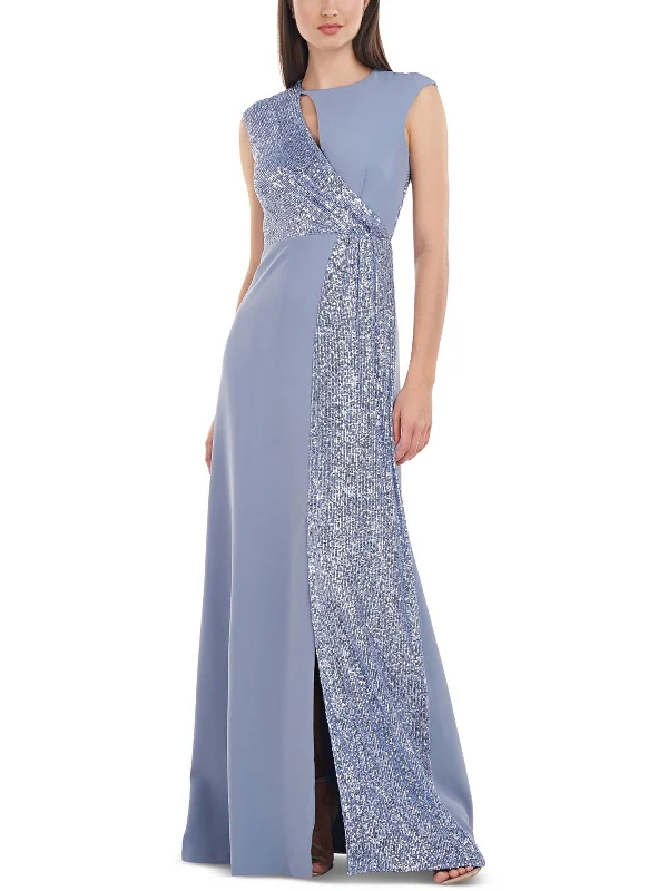 Womens Sequined Cut-Out Evening Dress Satin Sequin Dress