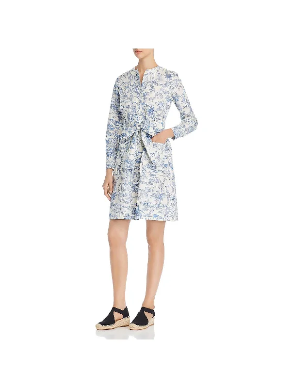 Animals Womens Printed Tie Front Shirtdress Pleated Shirt Gown