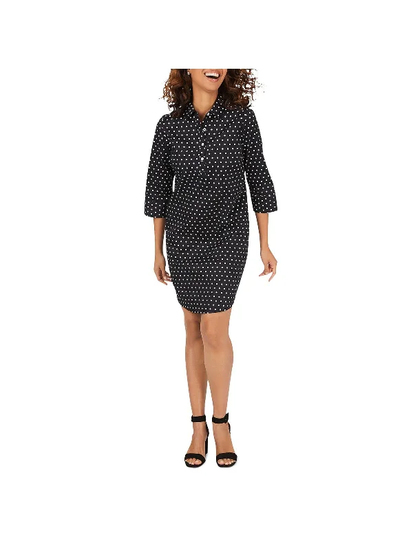 Darien Womens Sateen Polka Dot Shirtdress Polka Dot Shirt