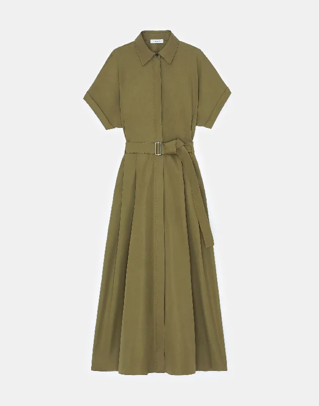 Organic Cotton Poplin Shirtdress V-neck Shirt Dress