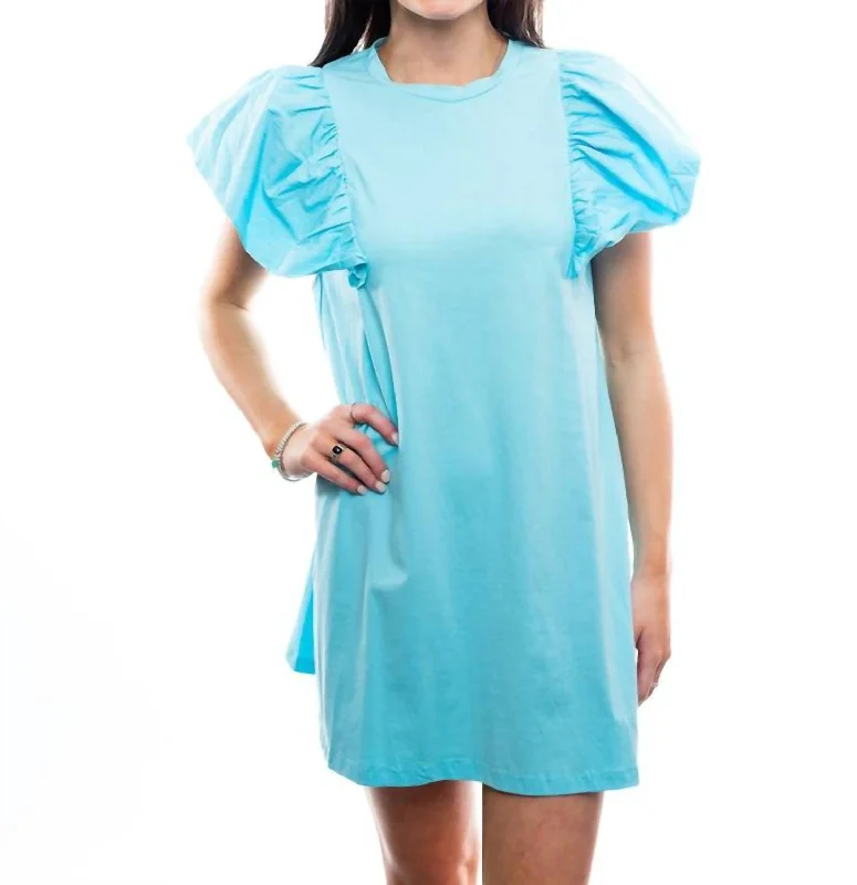 Ruffle T Shirt Dress in Blue Loose Shirt Dress