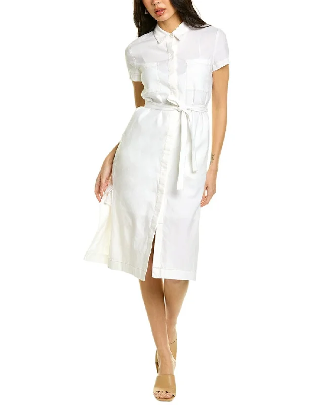 Theory Pocket Linen-Blend Shirtdress Shirt Dress Wrap