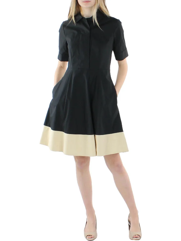 Womens Collared Knee Length Shirtdress Soft Cotton Shirt