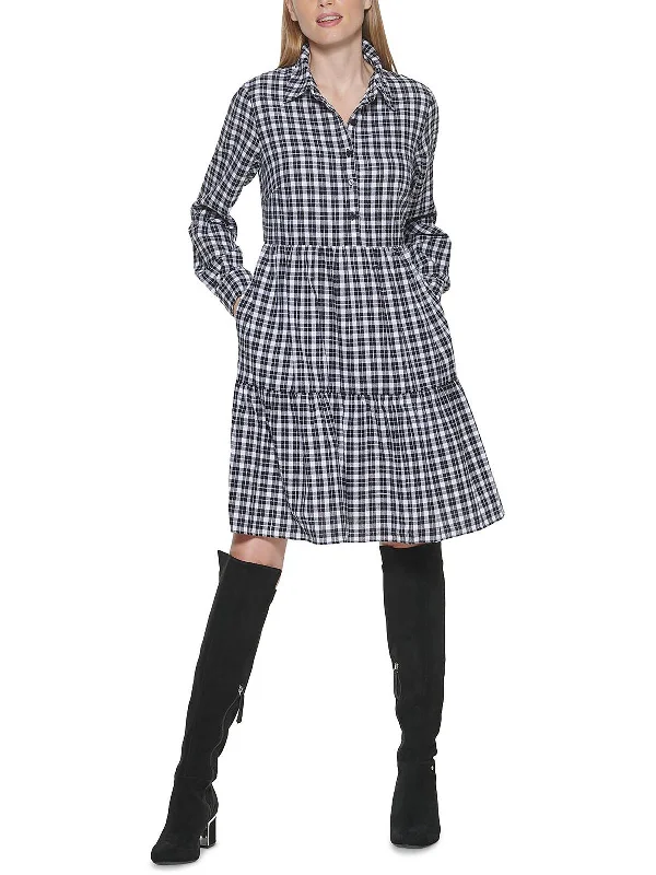 Womens Cotton Plaid Shirtdress Shirt Dress Style